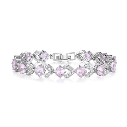 Crysdue Marquise Teardrop Cubic Zirconia Wedding Bridal & Prom Tennis Bracelets for Brides Bridesmaids, Silver/Gold/Rose Gold Plated Bracelet Gifts for Women - style: O_Pink 7.1-8.2 Inch