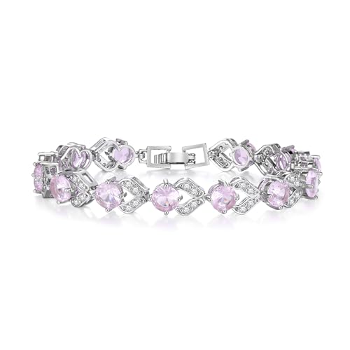 Crysdue Marquise Teardrop Cubic Zirconia Wedding Bridal & Prom Tennis Bracelets for Brides Bridesmaids, Silver/Gold/Rose Gold Plated Bracelet Gifts for Women - style: O_Pink 7.1-8.2 Inch