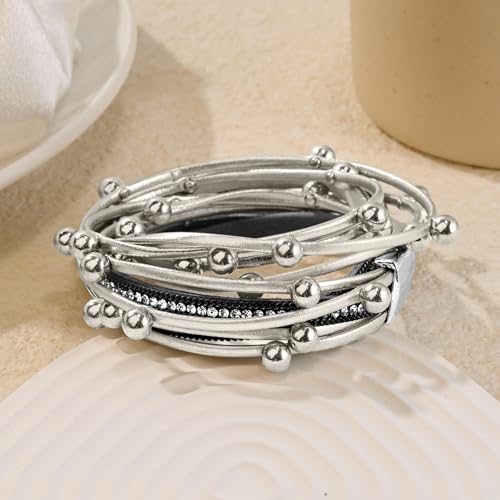 Wrapped Bracelets for Women,Leather Boho Bracelets for Women - color: Doubleloop-Grey