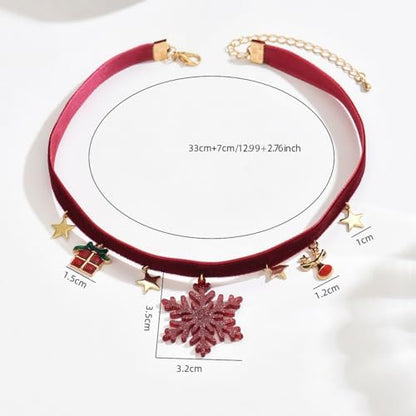 Christmas Choker Necklace for Women Xmas Gift Snowflake Red Velvet Pendant Necklace Red Velvet Reindeer Choker Necklaces Christmas Party Costume Accessories - style: snowflake