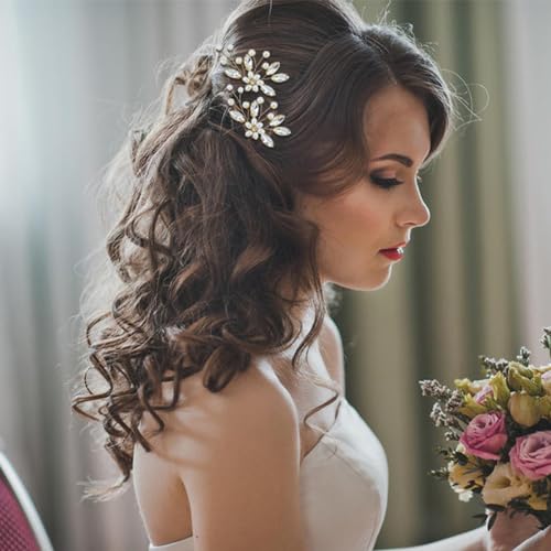 inSowni 17 Pieces Gold Metal Rhinestone Pearl Wedding Bridal Hair Side Comb Slides+U-shaped Flower Hair Pins+Pearl Twist Spiral Hairpins for Brides Bridesmaids Women Girls - color: Gold