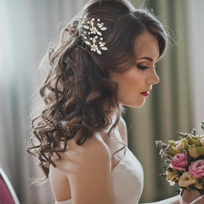 inSowni 17 Pieces Gold Metal Rhinestone Pearl Wedding Bridal Hair Side Comb Slides+U-shaped Flower Hair Pins+Pearl Twist Spiral Hairpins for Brides Bridesmaids Women Girls - color: Gold