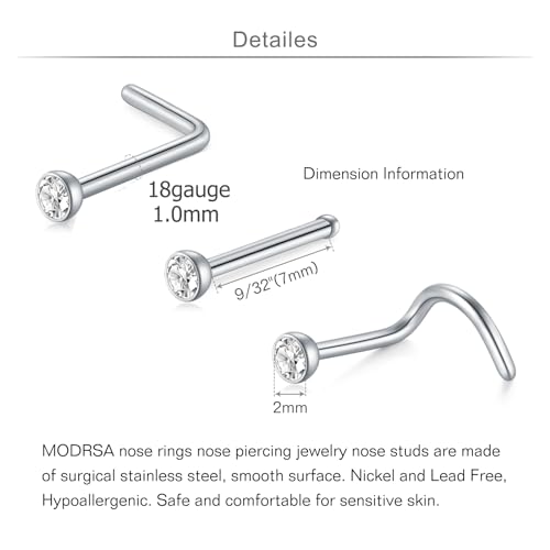 18 Nose Rings Studs Surgical Stainless Steel Hypoallergenic L Shaped Nose Piercing Jewelry for Women Men Silver Black Nostril Hoop Rings 18 Gauge - style: F3