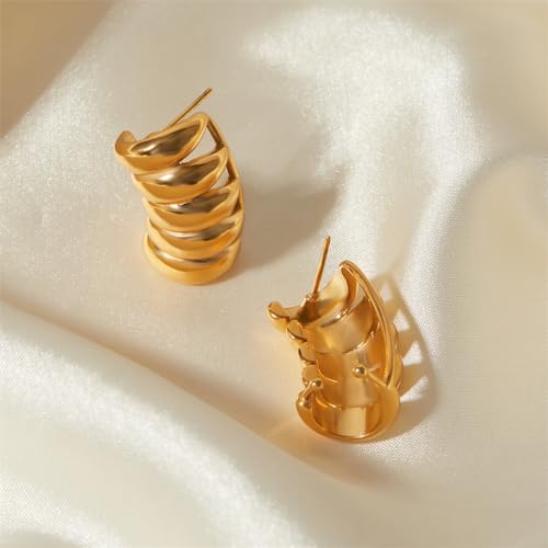 Dainty Stripe Hollow Cuff Wrap Climber Crawler Earrings for Women Gold Plated Stainless Steel Minimalist Hypoallergenic Clip On Stud Unique Design Fashion Trendy Jewelry Gift