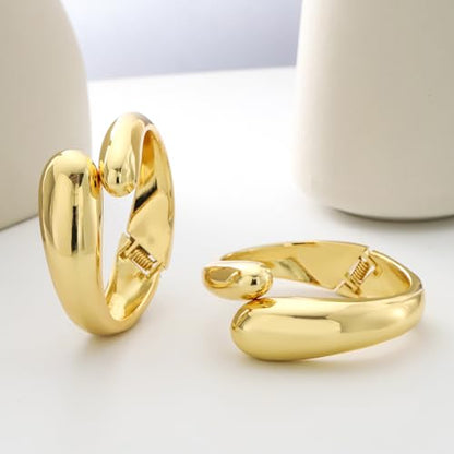 2pcs Gold Bangle Bracelets for Women, Trendy Hinged Cuff Open Wide Chunky Gold Bracelet Stack Arm Cuff Jewelry for Women - color: C-Gold Bangle