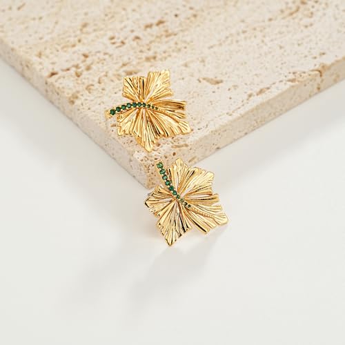 Sylph Large Gold Earrings for Women, Chunky Gold Statement Drop Dangle Earring Maple Leave Ginko Leaf Jewelry Gifts - style: Middle Maple Leaf Earrings