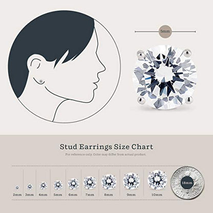 KEZEF Sterling Silver Stud Earrings for Women & Men - 4-Prong Setting Cubic Zirconia Earrings Studs - Premium CZ S925 Hypoallergenic - Available in 14K White and Yellow Gold, Rose Gold - 3mm to 9mm - color: 14K White Gold, size: 5mm - Modest