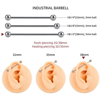 14G ASTM F136 Titanium Straight Barbell Rings for Nipple/Tongue/Dimply/Industrial - Internally Threaded Hypoallergenic Body Piercing Jewelry Gift for Women & Men, Nickel Free, Lead-Free - color: 14G(1.6mm), 1&1/2"(38mm), 5mm top