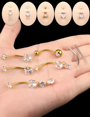 Internally Threaded Belly Button Rings Surgical Stee, Extra-Long & Short Simple Belly Rings, 14G Belly Piercing Jewelry,Navel Piercing Jewelry for Women Men 10mm 12mm 14mm 16mm - color: Gold internal thread Belly Button ring 16mm