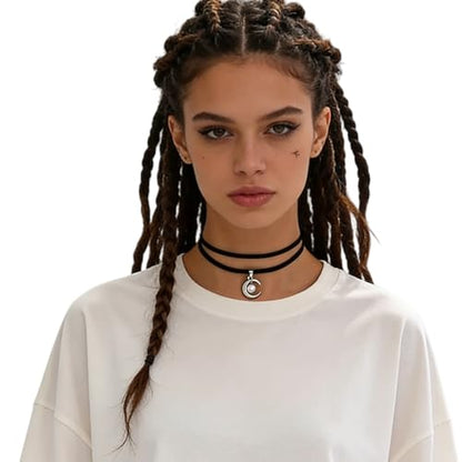 Black Choker for Women, Adjustable Layered Velvet Leather Lace Collar necklace, Goth necklace Gifts - color: Pearl Moon