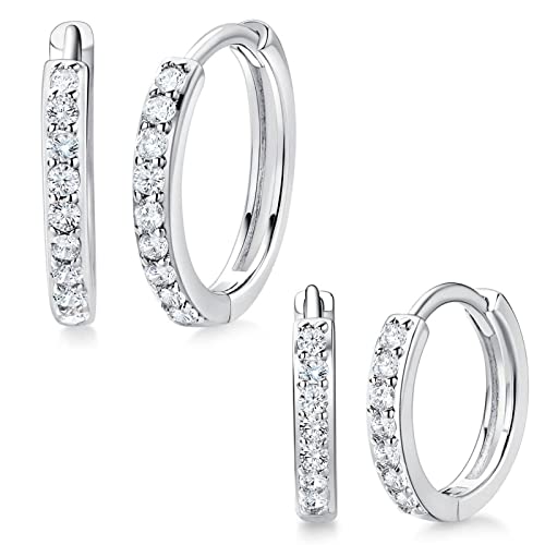 White Gold Earrings for Women Men Hoop and Stud Earring Set | Hypoallergenic 14K White Gold Plated Hoops Huggie Stud Earrings Set Round Cubic Zirconia Ear Jewelry - style: A5-White Gold-Hoop (2 Pairs)
