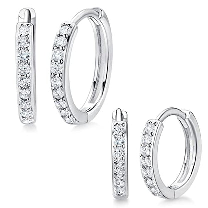 White Gold Earrings for Women Men Hoop and Stud Earring Set | Hypoallergenic 14K White Gold Plated Hoops Huggie Stud Earrings Set Round Cubic Zirconia Ear Jewelry - style: A5-White Gold-Hoop (2 Pairs)