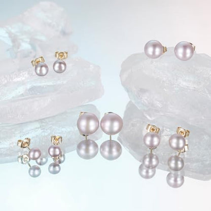 EAMTI Pearl Earrings for Women Trendy 18K Gold Plated Sterling Silver Freshwater Cultured Pearl Stud Earrings Hypoallergenic 5.5-9.5MM - color: Pink-purple, size: 6.6-7.5mm