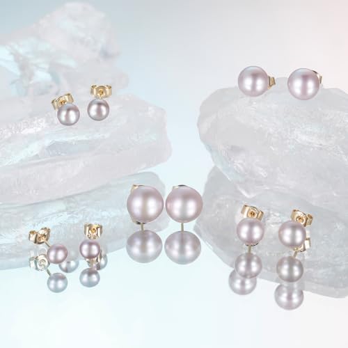 EAMTI Pearl Earrings for Women Trendy 18K Gold Plated Sterling Silver Freshwater Cultured Pearl Stud Earrings Hypoallergenic 5.5-9.5MM - color: Pink-purple, size: 7.6-8.5mm