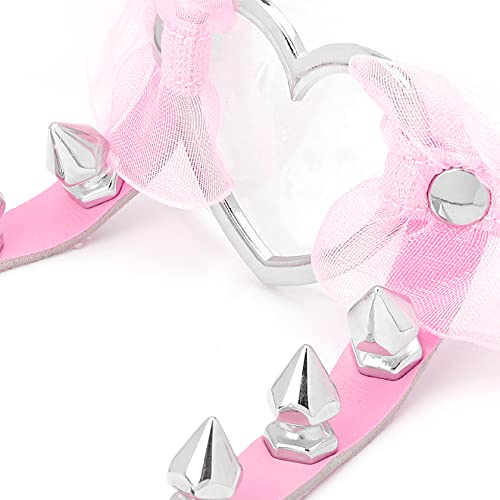 Eigso Velvet Gothic Garter for Women Heart Leg Ring with Rivets Elastic Lace Bracelets Choker Set - color: Pink
