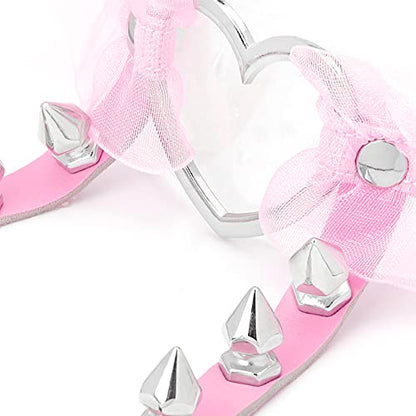 Eigso Velvet Gothic Garter for Women Heart Leg Ring with Rivets Elastic Lace Bracelets Choker Set - color: Pink