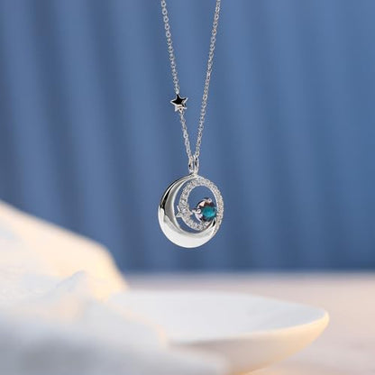 FANCIME Birthstone Necklaces 925 Sterling Silver Moon and Star Pendant Fine Jewelry Birthday Mothers Day Gifts for Mom Wife Her Daughter, Adjustable Chain 16+2" - color: Jun.- Alexandrite