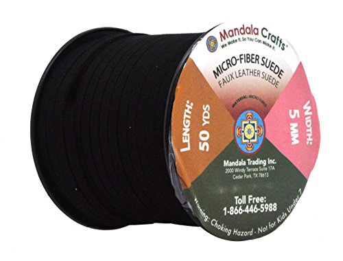 Mandala Crafts 5mm Black Faux Suede Vegan Leather, Jewelry Making | 50 Yards Durable Flat Leather Strings, Laces & Strips for Bracelets, Necklaces, Braiding, Dream Catchers Supplies & Chokers - color: Black, size: 5mm 50 Yards