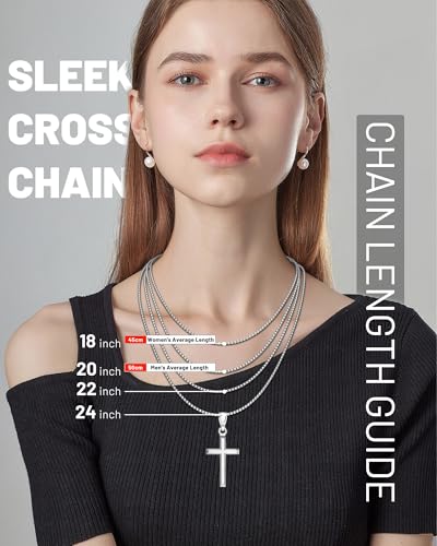 Exquisite Cross Necklace for Men and Women, Silver/Gold/Black Cross Chain with Top-grade 316L Stainless Steel Cross Pendant, 18-24 Inch Box/Byzantine Chains - color: Elegant Silver, size: 0 Inch=No Chains, style: Only Medium Pendant