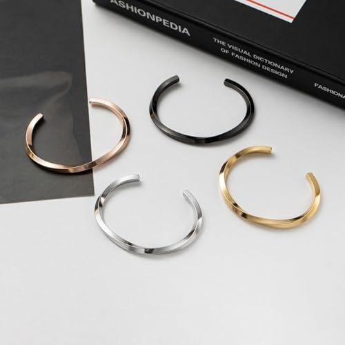 Stainless Steel Glossy Geometric Twist Open Bracelet for Men Women Fashion Casual Holiday Party Jewelry - color: black
