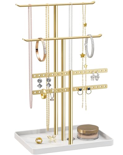 pickpiff Gold Jewelry Organizer: 12.5" Sturdy Stand for 80 Pcs Jewelry - color: Gold, size: 12.5" Height