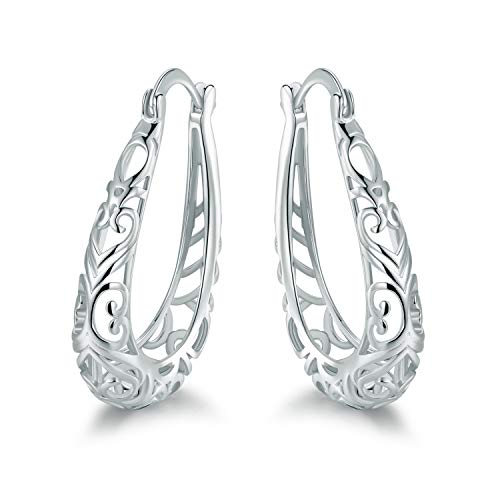 Barzel 18K Gold Plated Filigree Hoop Earrings - color: White Gold
