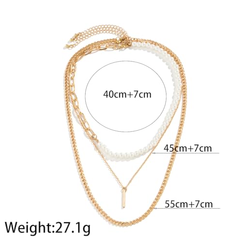 Layered Gold Necklaces for Women Stackable Pearl Paperclip Chain Necklaces Adjustable Dainty Bar Pendant Necklaces Trendy Everyday Jewelry Gifts - color: Gold