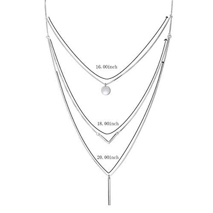 DAOCHONG S925 Sterling Silver Triple Layer Pendant Choker Necklace for Women 16"+2" - style: 3 Multilayer Layered