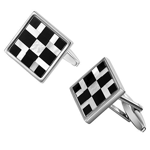 Urban Jewelry Mens Stainless Steel Nautical Knot Cufflinks Formal Wear | Nautical Cufflinks Stainless Steel Rust Resistant Finish Formal Wear Essential Business Style Essential Design - color: Onyx & Real Shell Men's Cufflinks
