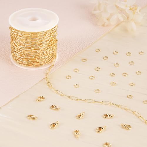Jabogrii 16.4 Feet Gold Embossed Paperclip Chain Roll for Jewelry Making | Brass Necklace Bracelet Chain Bulk Soldered DIY Jewelry Permanent Jewelry Findings - color: Embossed Paperclip Gold