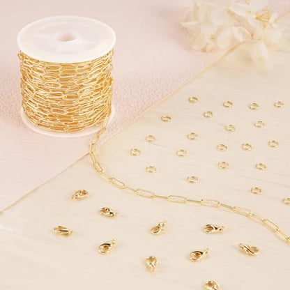 Jabogrii 16.4 Feet Gold Embossed Paperclip Chain Roll for Jewelry Making | Brass Necklace Bracelet Chain Bulk Soldered DIY Jewelry Permanent Jewelry Findings - color: Embossed Paperclip Gold