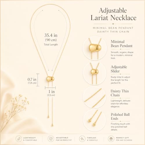 Gold Y Lariat Necklace for Women Adjustable Long Slide Necklace Modern Bohemian Jewelry Gift - color: Gold Bean