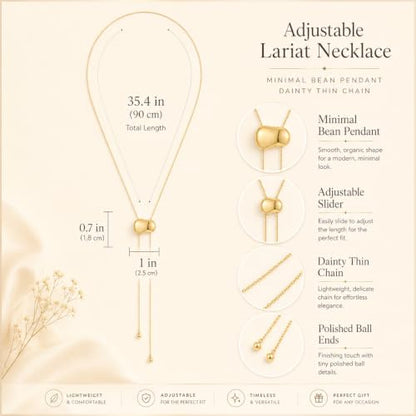 Gold Y Lariat Necklace for Women Adjustable Long Slide Necklace Modern Bohemian Jewelry Gift - color: Gold Bean