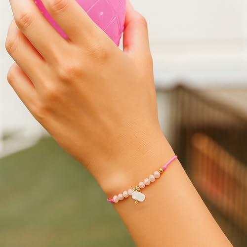 Boho Glass Seed Beaded Bracelets For Women, Handmade Romantic Gold Plated charm String Braided Rope Adjustable Jewelry, Summer Beach Daily Party Friendship Gift - color: Rose Quartz