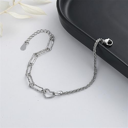 kelistom 925 Sterling Silver Bracelets for Women Teens, Love Heart Charm Chain Bracelet Bangle Fashion Jewelry Gifts - color: heart-1 silver