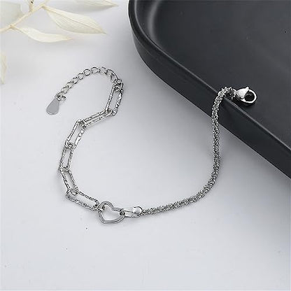 kelistom 925 Sterling Silver Bracelets for Women Teens, Love Heart Charm Chain Bracelet Bangle Fashion Jewelry Gifts - color: heart-1 silver