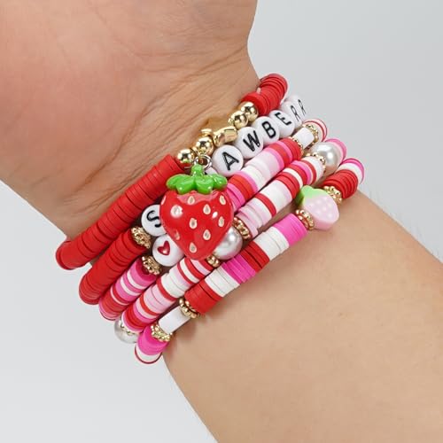 Twinfree Bohemian Cute Fruit Banana Cherry Strawberry Pineapple Mango Polymer Clay Beaded Stackable Stretch Bracelets - color: Color 11