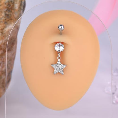 B BodyPJ Sparkles 14G Religious Belly Button Ring with Crystal Cross and Religious Charms, Stainless Steel - style: Type A,Silver