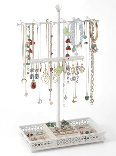 Meangood Jewelry Organizer Stand, 15.6" H Jewelry Tree Display Holder Stand for Bracelets Necklaces Earrings Rings, Gift for Women Girls (White) - color: White