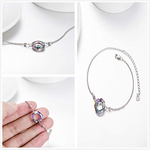 AOBOCO S925 Sterling Silver Crystal Bracelet for Women, Sparkling Circle-round Crystal Bracelet Gifts - color: Purple