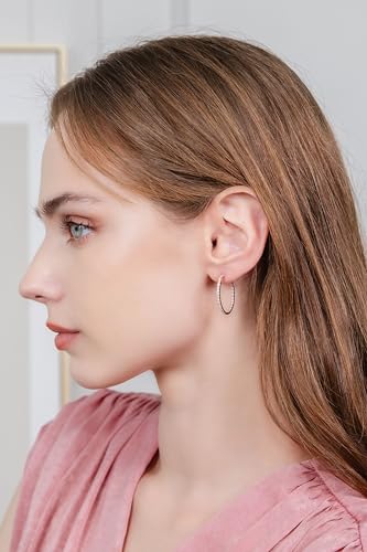 Hoops & Loops 925 Sterling Silver Cubic Zirconia Inside Out Oval Hoop Earrings for Women, 20mm 25mm 30mm - color: 25mm-Rose Gold