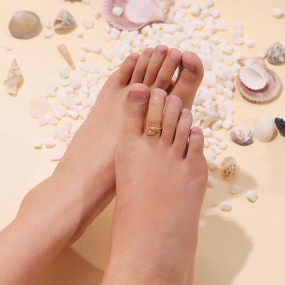 PLOMFOV 14K Gold Filled Gold Toe Rings for Women Adjustable Toe Rings Non Tarnish Solid 14K Real Gold Toe Ring - style: Leaf