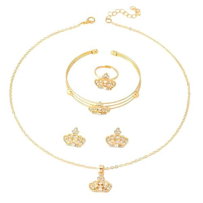Women's Crown Jewelry Set Gold Plated Costume Jewelry, Elegant Royal Queen Crown Necklace Earrings Bracelet Ring 4 Pieces Set for Wedding Party Prom Formal Occasions