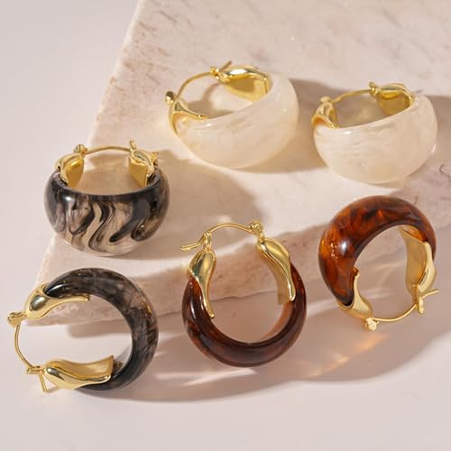 Brown Earrings for Women Chunky Gold Statement Earrings Small Gold Hoop Earring Resin Huggie Earring Square Hoop Trendy Jewelry Gifts for Women Everyday Wear - color: black