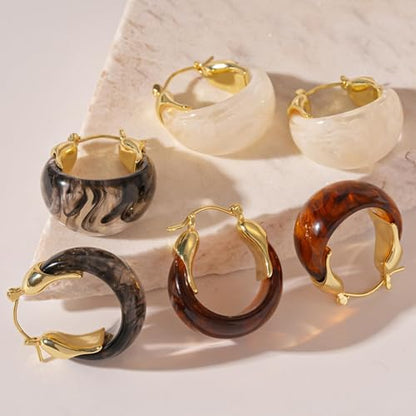 Brown Earrings for Women Chunky Gold Statement Earrings Small Gold Hoop Earring Resin Huggie Earring Square Hoop Trendy Jewelry Gifts for Women Everyday Wear - color: black