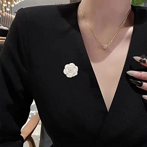 Women Camellia Flower Pearl Enamel Brooch Pins for Ladies Jewelry Fashion - color: D