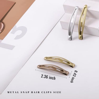 16 PCS Snap Hair Clips Metal Barrettes for Women Non Slip Barrettes for Thick and Thin Fine Hair,Silver Gold Brown Rose Gold,2.36 x 0.43 Inches. - color: Silver Gold Brown Rose Gold