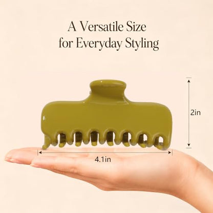 Ivyu 4-Inch Large Rounded Rectangle Hair Claw Clip for Women, Strong Hold - color: Olive green