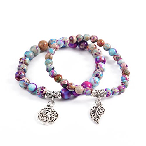 YGLINE Tree of Life Yoga Healing Stone Bracelets,Multilayer Lotus Chakra Stone Reiki Bracelet Sets,Anxiety Crystal Natural Stone,for Women Stress Relief - color: King Jasper-2w
