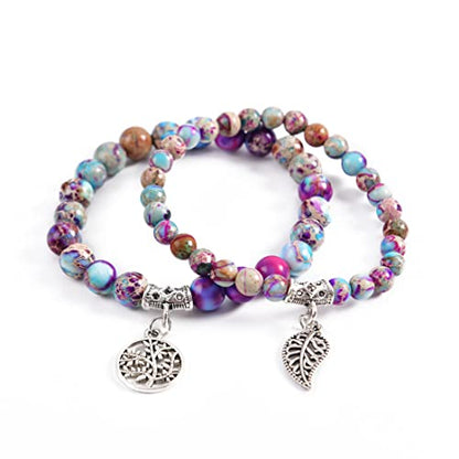 YGLINE Tree of Life Yoga Healing Stone Bracelets,Multilayer Lotus Chakra Stone Reiki Bracelet Sets,Anxiety Crystal Natural Stone,for Women Stress Relief - color: King Jasper-2w